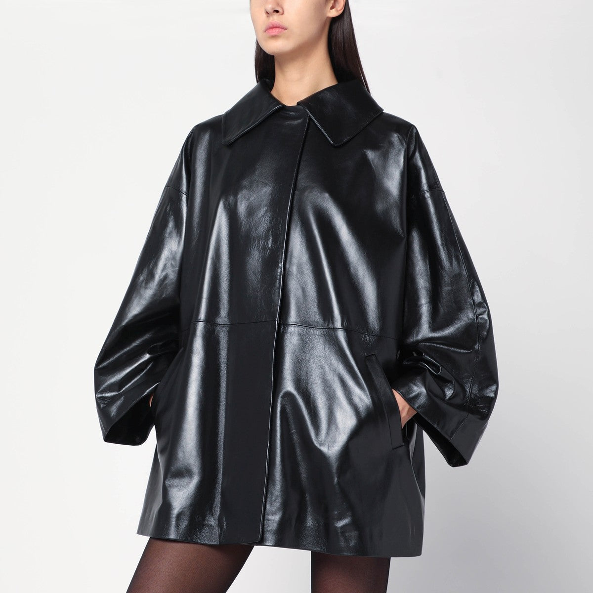 Cassell Oversized black leather jacket Cassell
