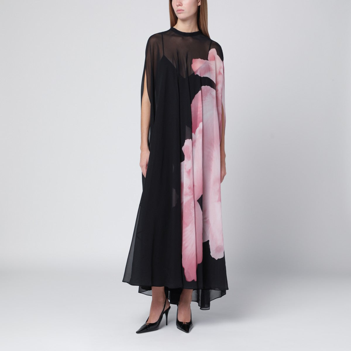 Alberta Ferretti Black silk dress with orchid print Alberta Ferretti