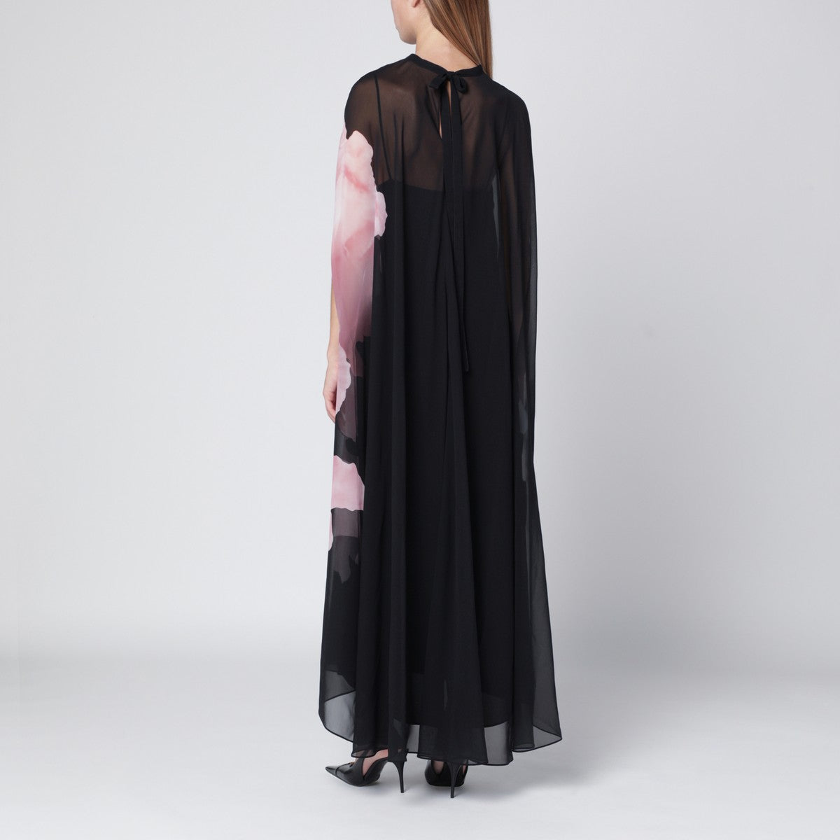 Alberta Ferretti Black silk dress with orchid print Alberta Ferretti
