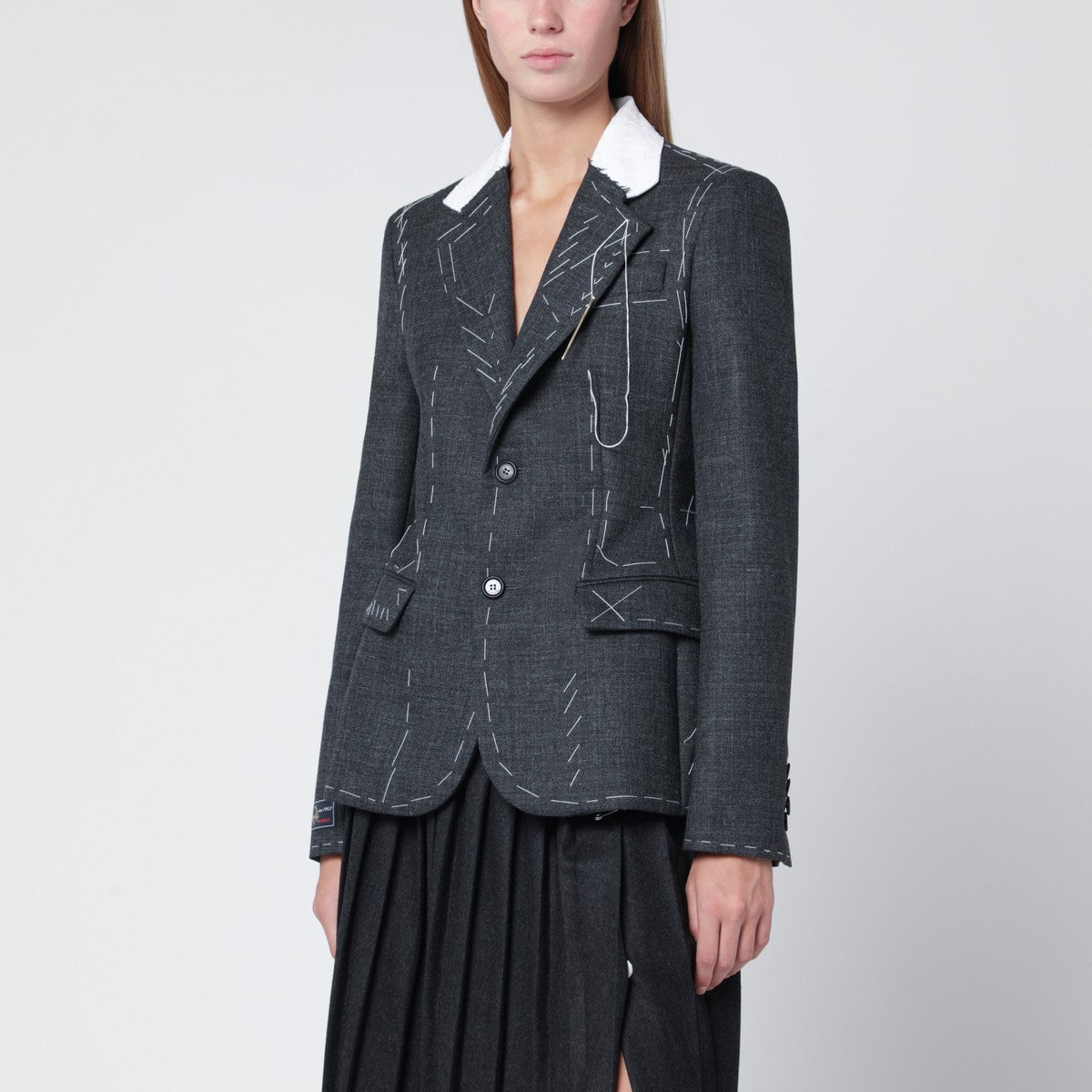 Moschino Grey embroidered wool canvas jacket Moschino