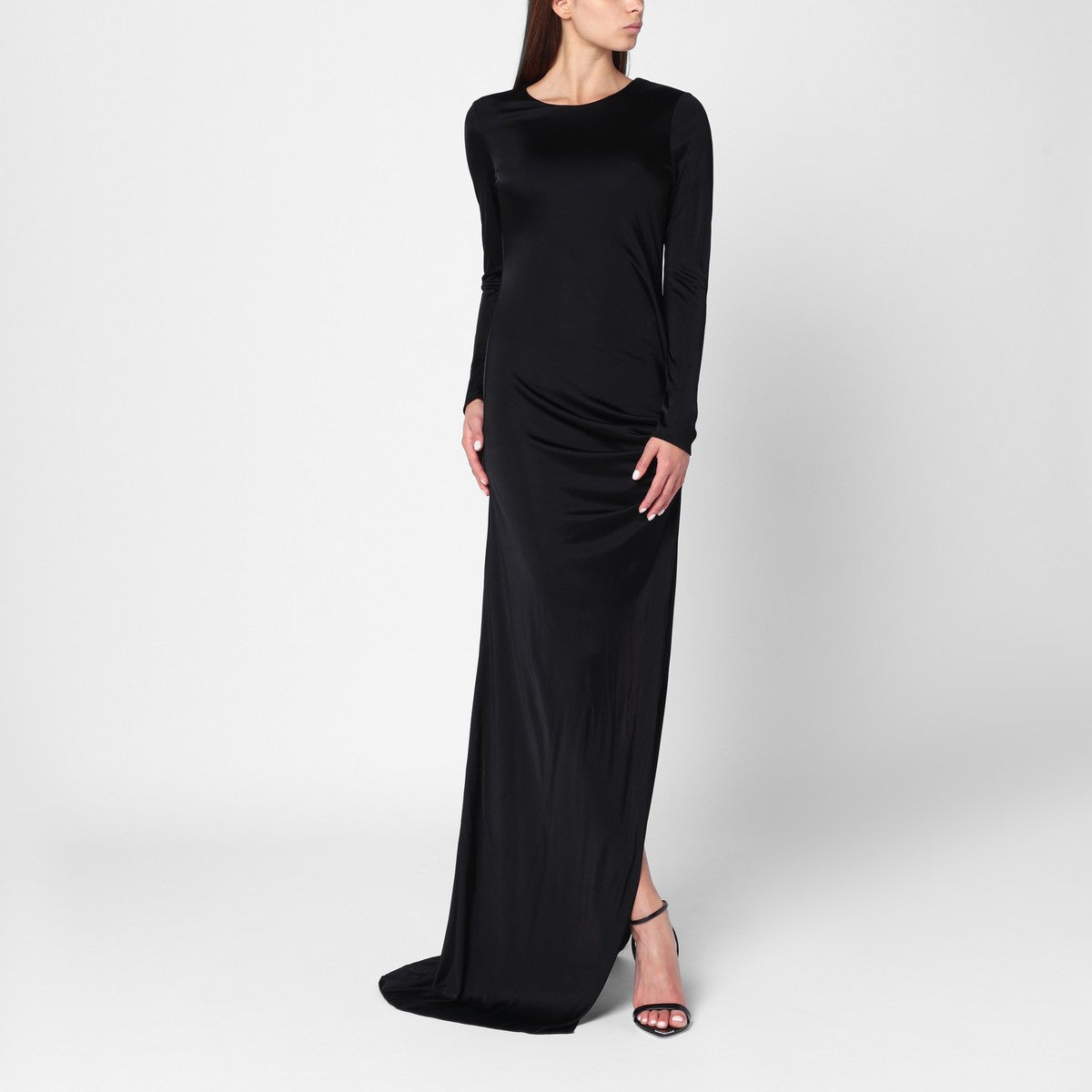 Giuseppe di Morabito Long black dress with brooch detail Giuseppe Di Morabito