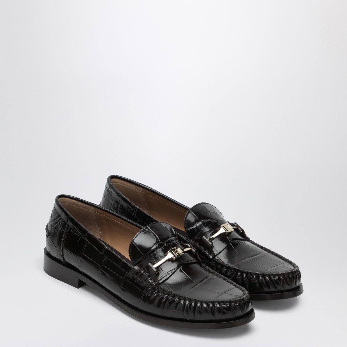 Ferragamo Dark Brown Moccasin new Vara chain Ferragamo