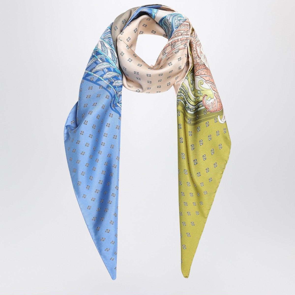 Ferragamo Green/blue silk scarf with Madras print Ferragamo