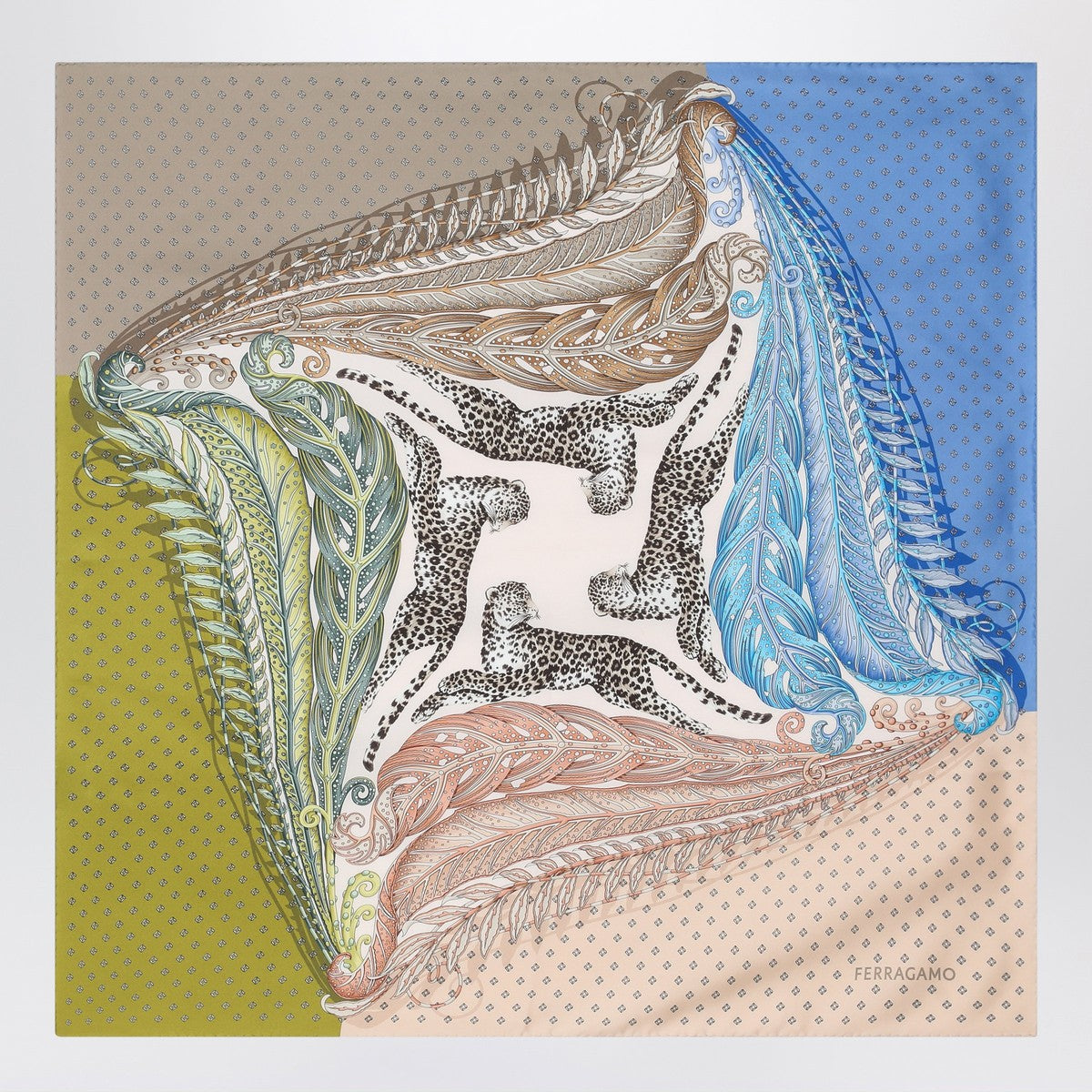 Ferragamo Green/blue silk scarf with Madras print Ferragamo