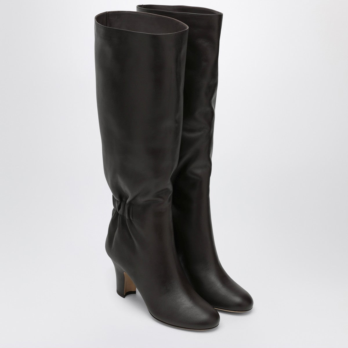 Ferragamo Ruched Boots in Dark Brown Leather Ferragamo