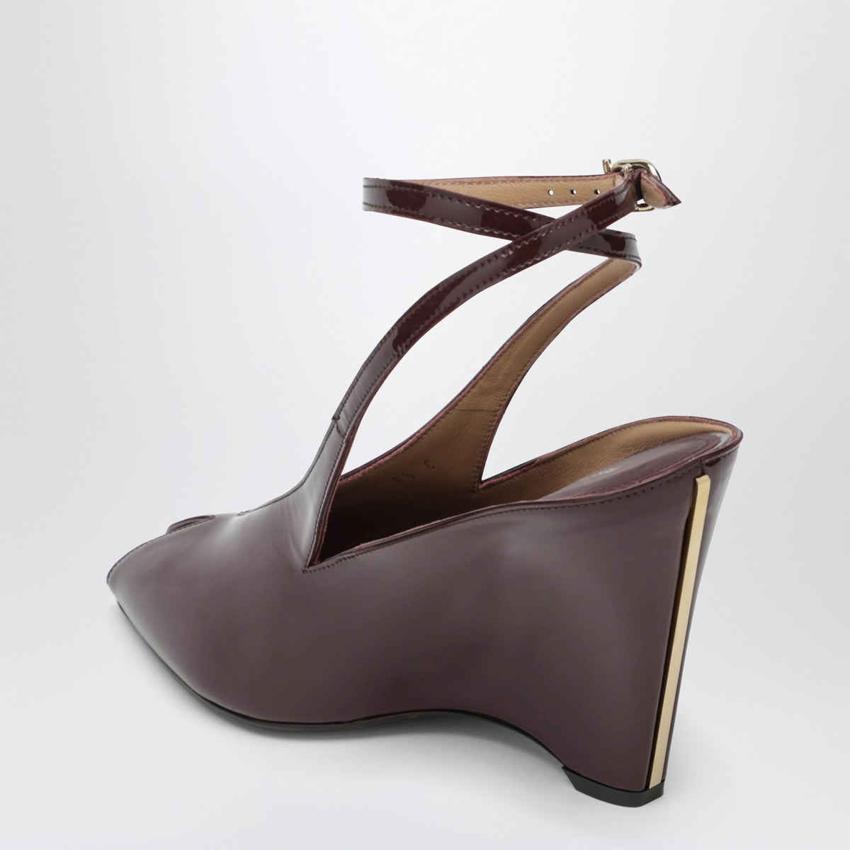 Ferragamo Peep Toe Wedge Sandals in Bordeaux Ferragamo
