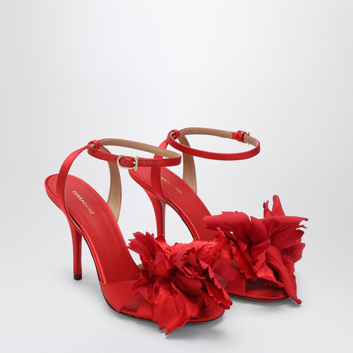 Ferragamo Red satin sandals with flower Ferragamo