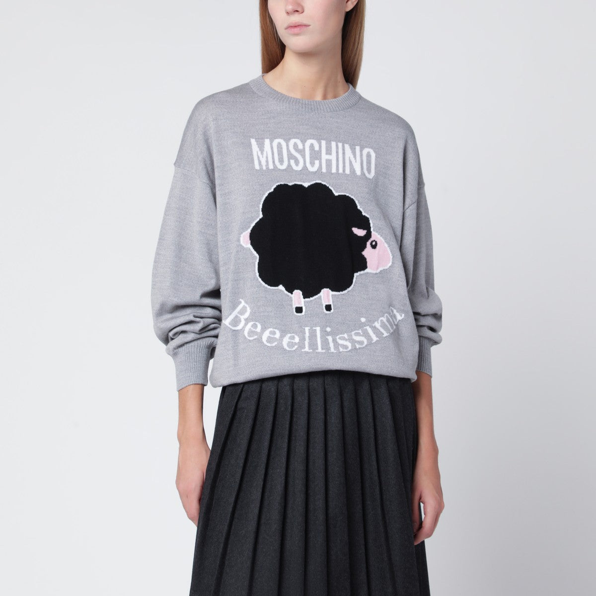 Moschino Grey wool sweater with intarsia logo Moschino
