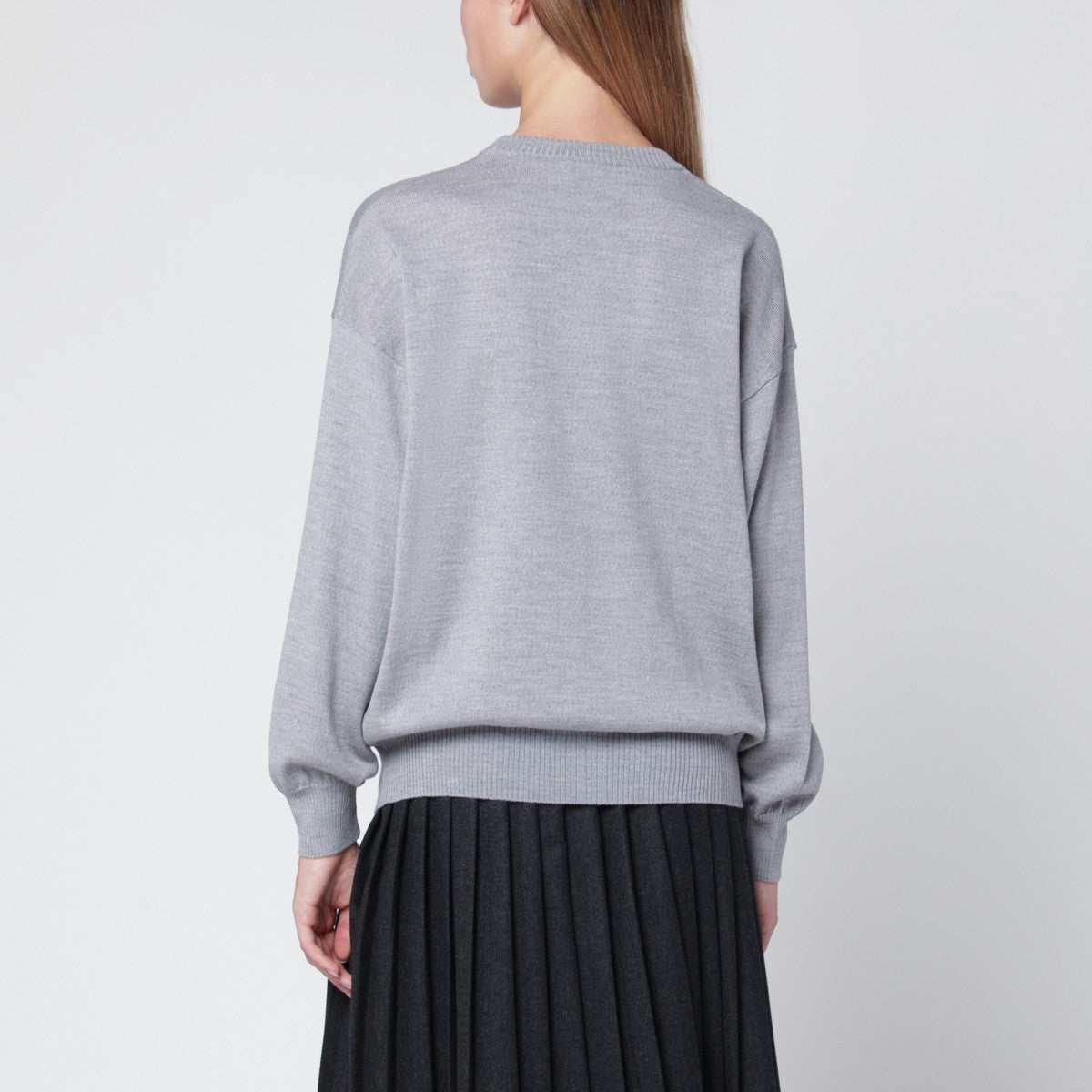 Moschino Grey wool sweater with intarsia logo Moschino