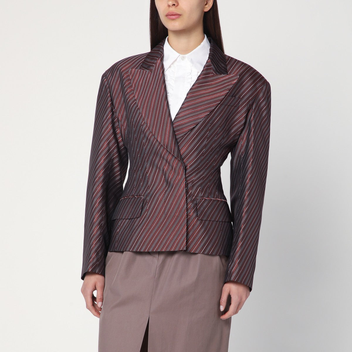 Dries Van Noten Burgundy striped jacket with padded balls Dries Van Noten