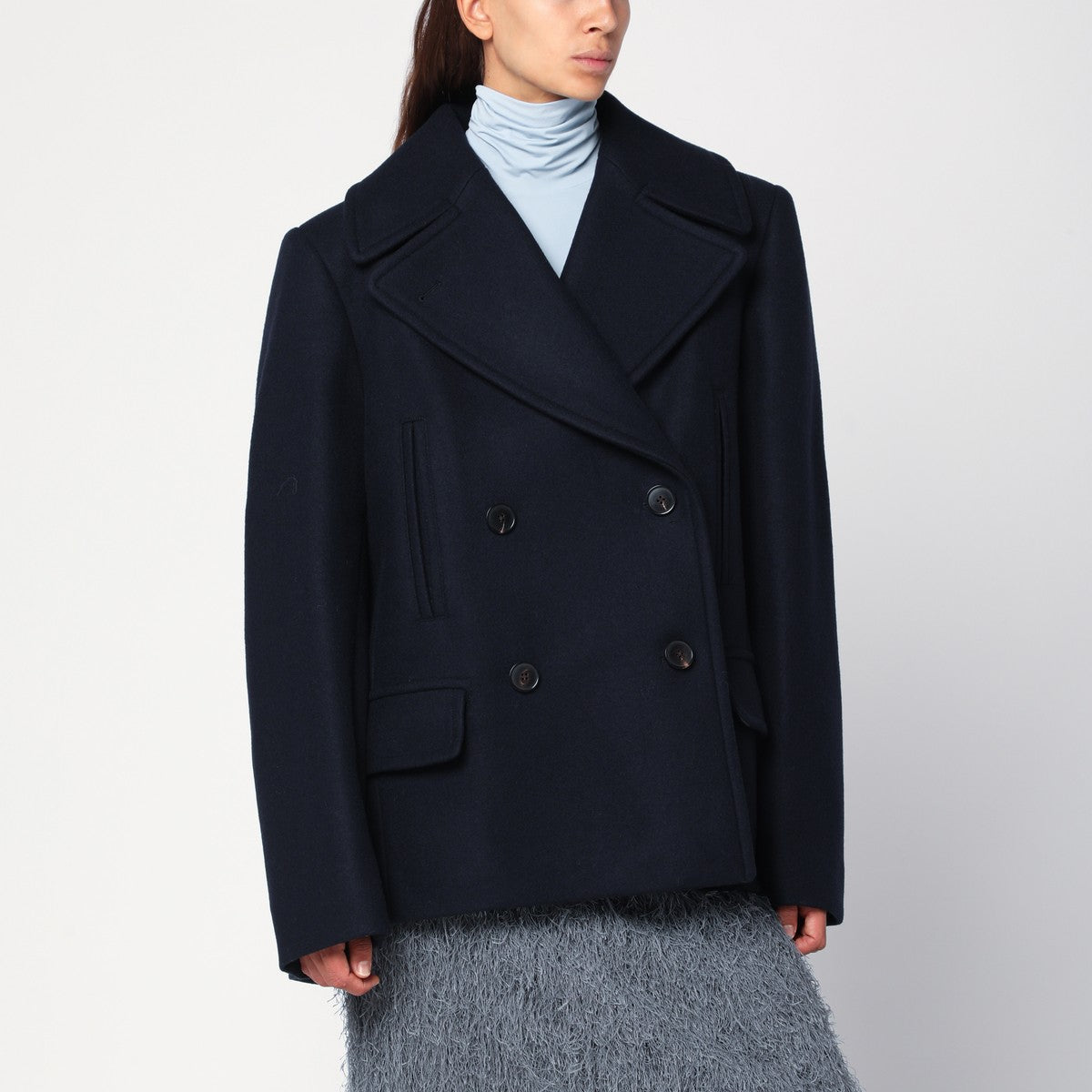 Dries Van Noten Navy blue wool-blend double-breasted coat Dries Van Noten