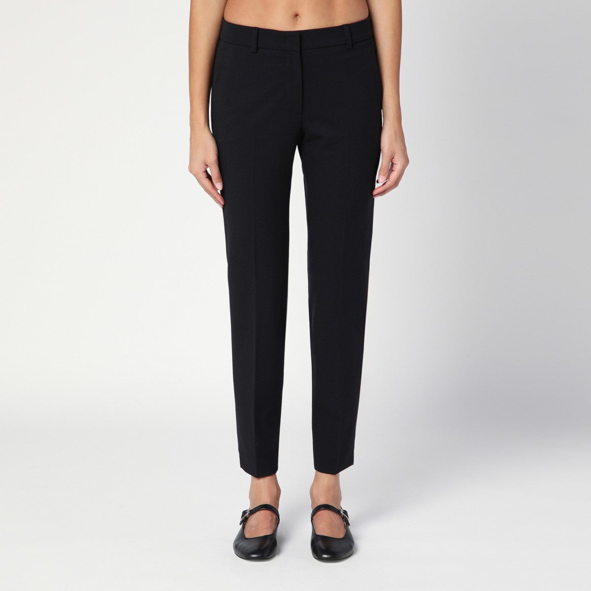 QUELLEDUE Black wool blend slim trousers