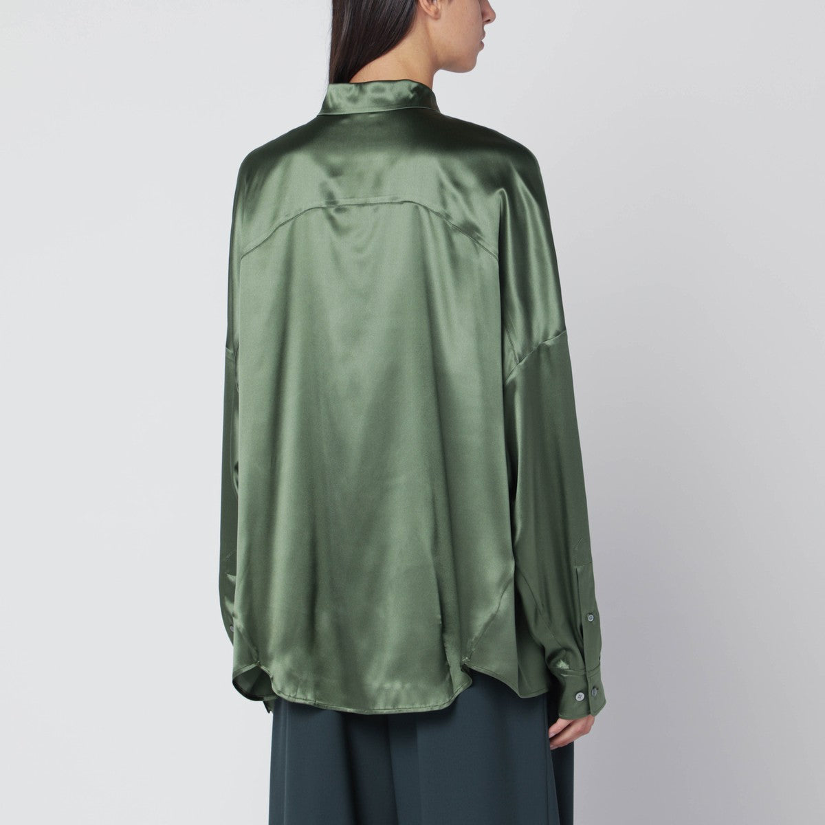 Dries Van Noten Oversized silk shirt in khaki color Dries Van Noten