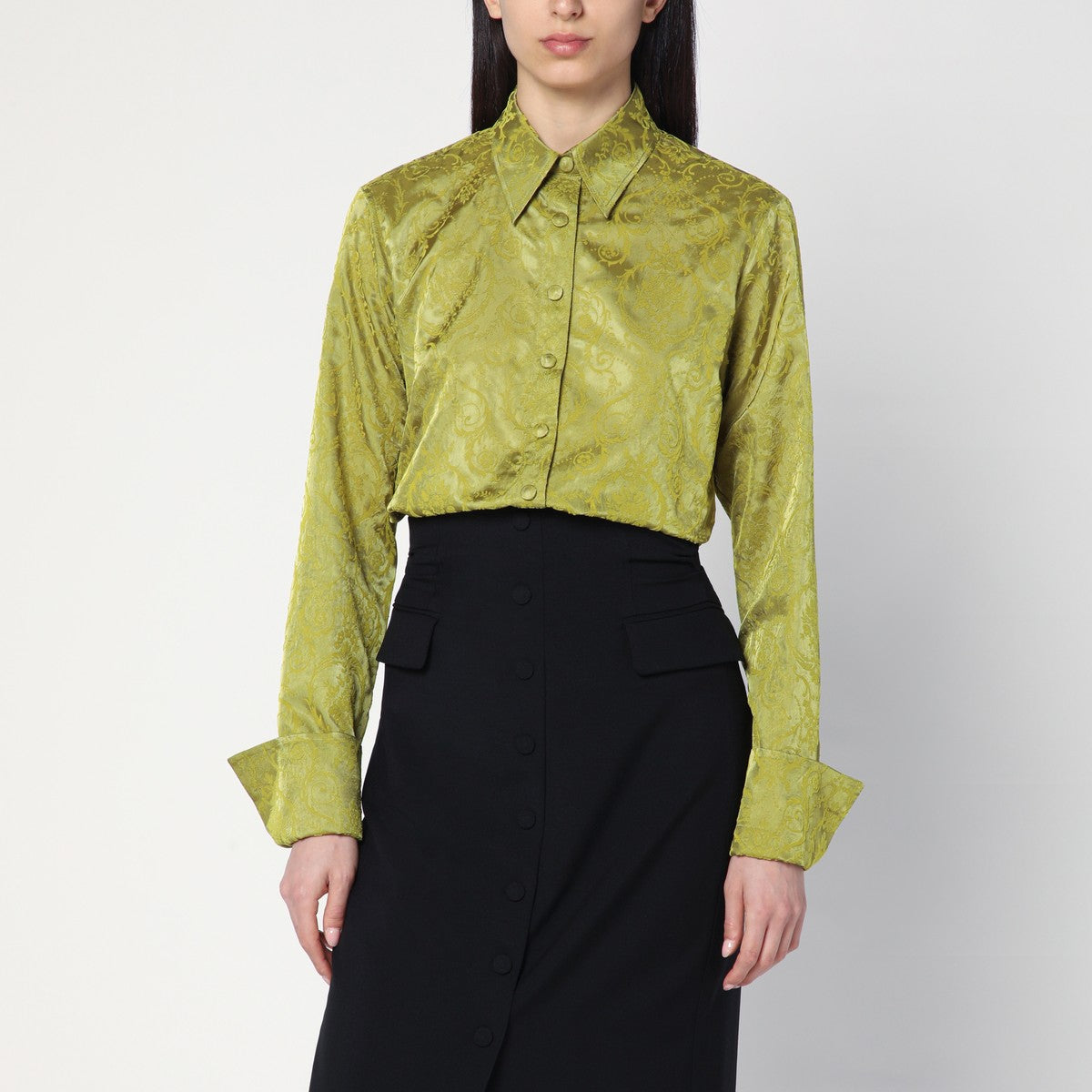 Dries Van Noten Green shirt with baroque pattern Dries Van Noten