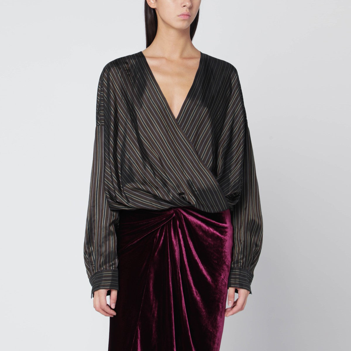 Dries Van Noten Loose brown shirt with striped pattern Dries Van Noten