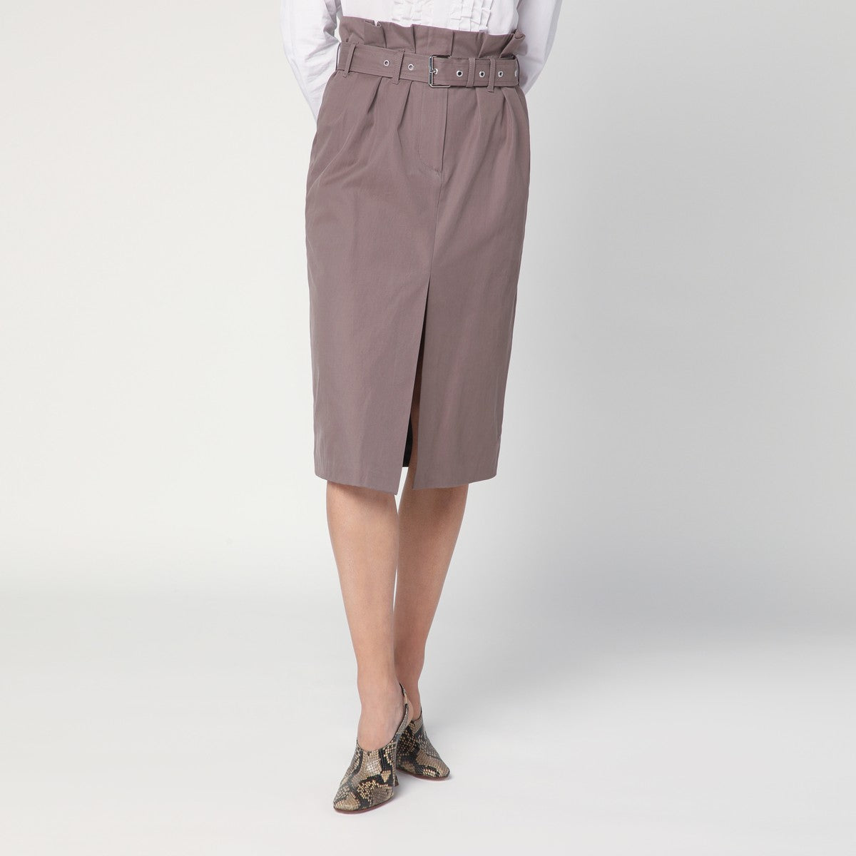 Dries Van Noten Taupe skirt in cotton with belt Dries Van Noten