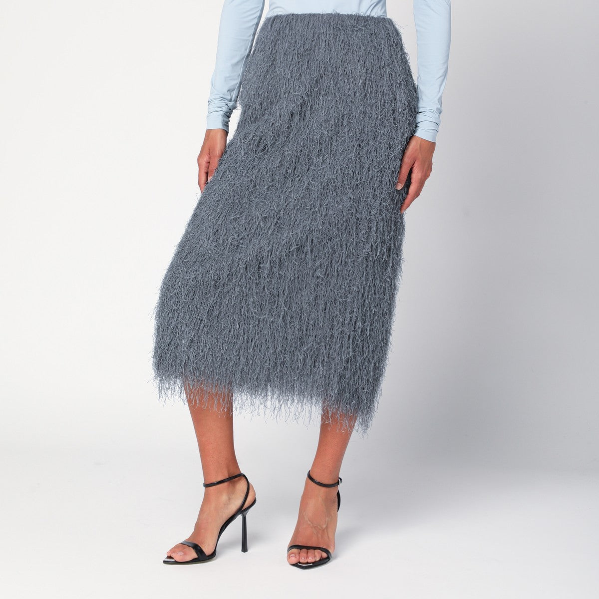 Dries Van Noten Dark grey midi skirt with fringes Dries Van Noten