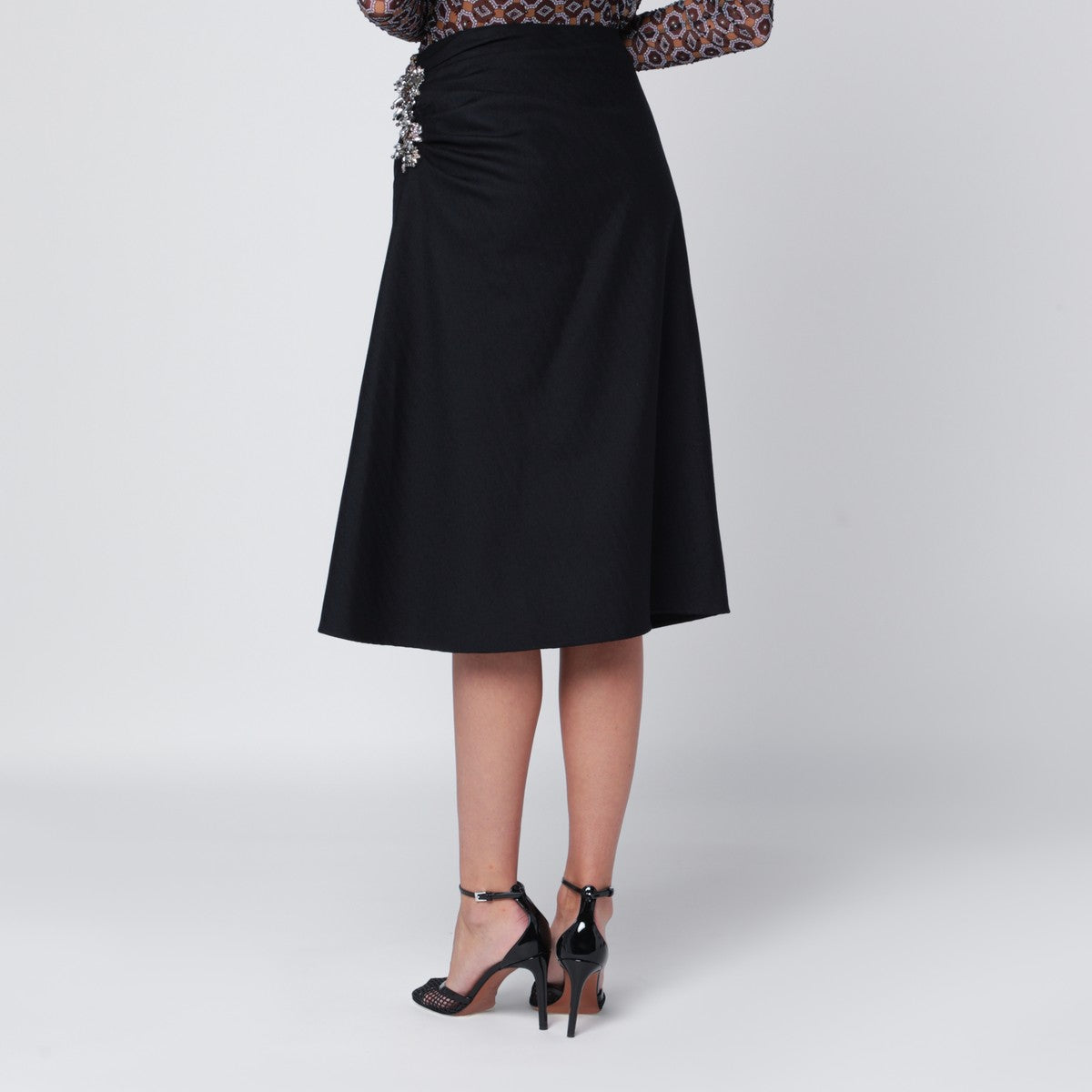 Dries Van Noten Navy blue draped skirt with brooch Dries Van Noten