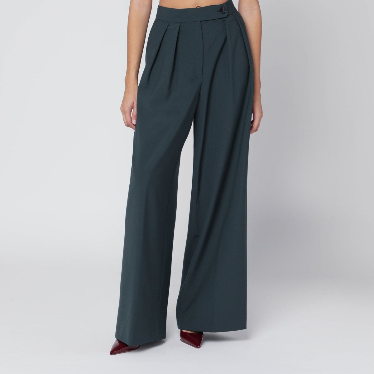 Dries Van Noten Straight pants with dark green pleats Dries Van Noten