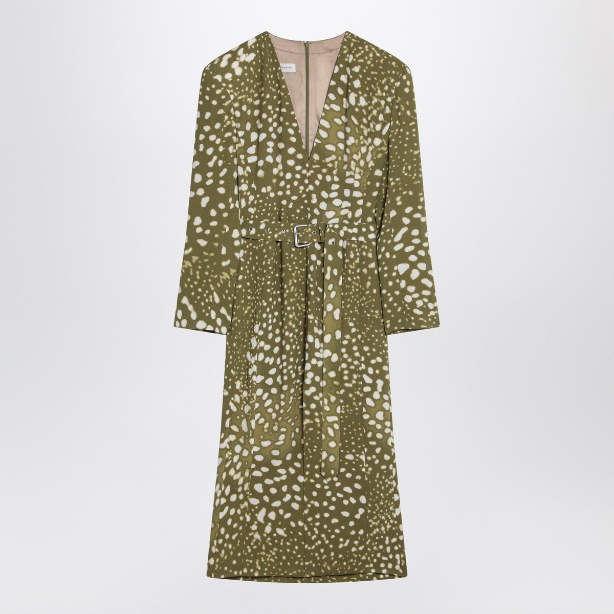 Dries Van Noten Dress with belt and khaki green print Dries Van Noten