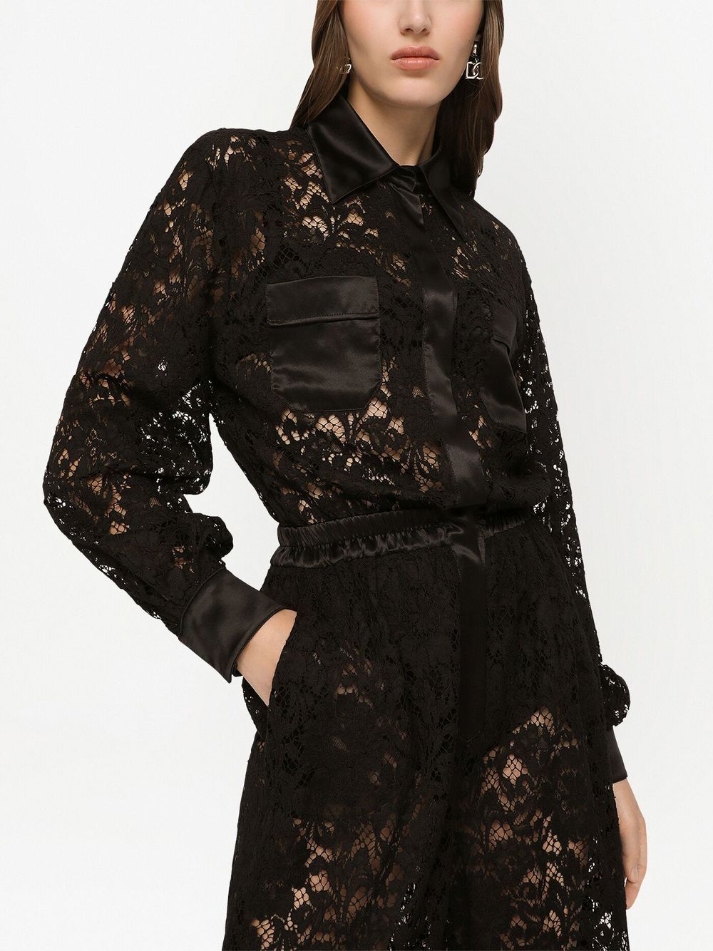 Dolce & Gabbana lace-trim long-sleeve jumpsuit Dolce & Gabbana