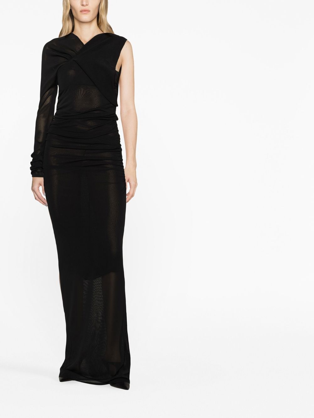 Saint Laurent semi-sheer one-sleeve long dress Saint Laurent