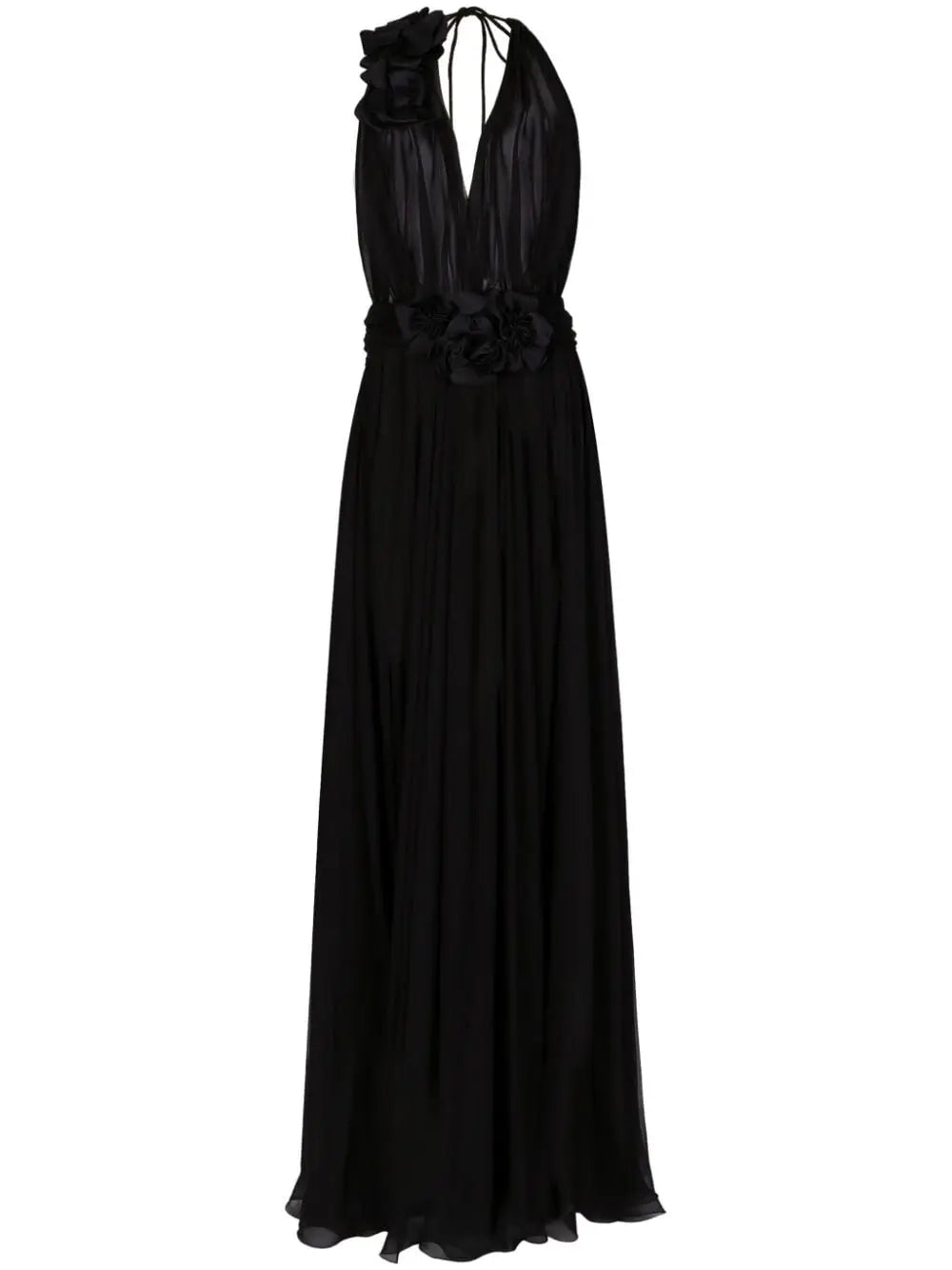 Dolce & Gabbana Long silk chiffon dress with floral appliqué Dolce & Gabbana