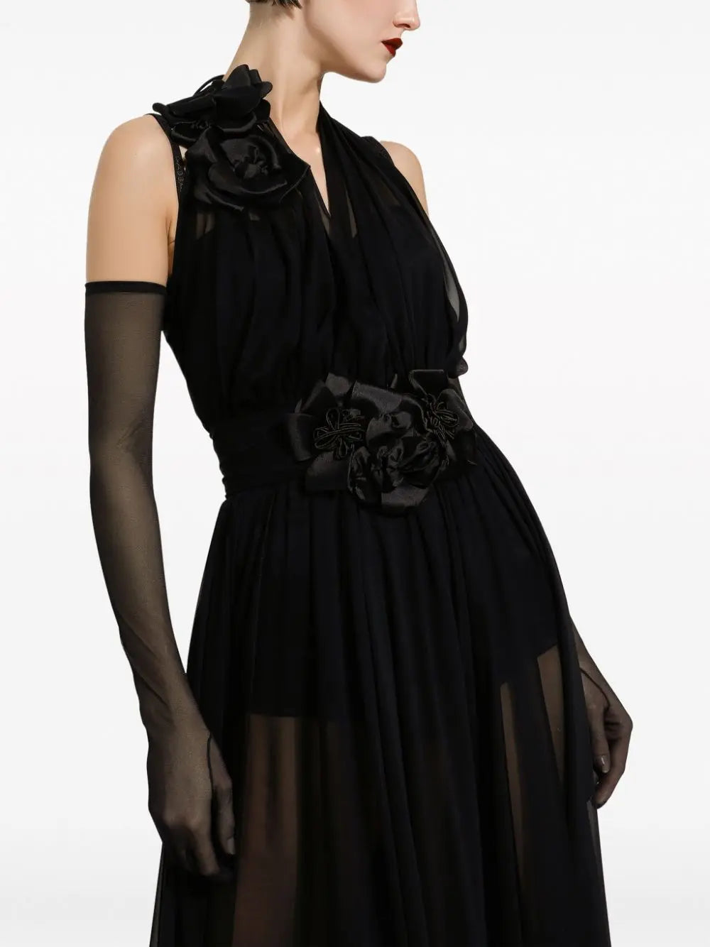 Dolce & Gabbana Long silk chiffon dress with floral appliqué Dolce & Gabbana