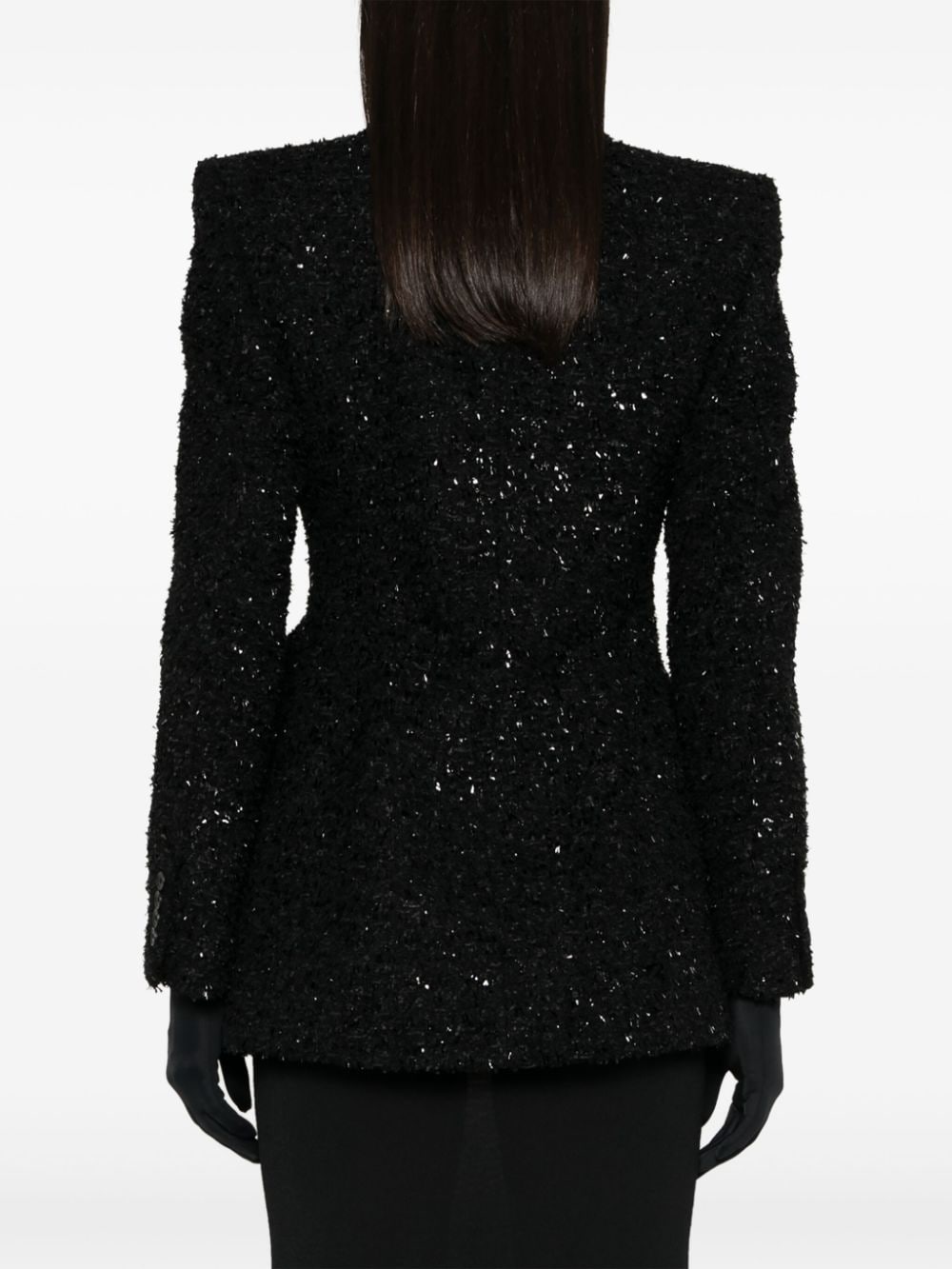 Balenciaga Hourglass tweed-texture padded-shoulder wool-blend blazer Balenciaga