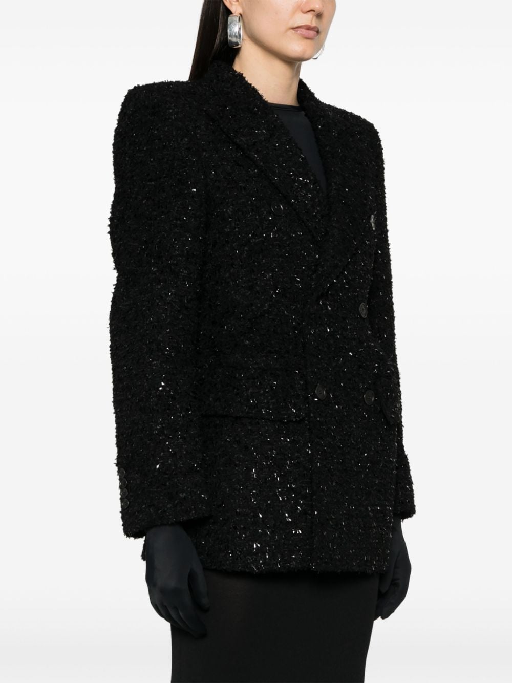 Balenciaga Hourglass tweed-texture padded-shoulder wool-blend blazer Balenciaga