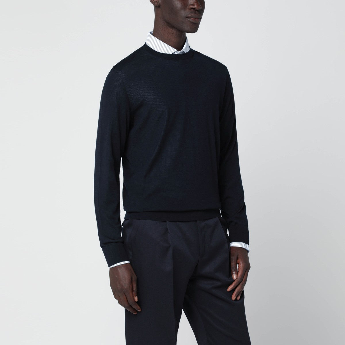 ZEGNA Navy blue crew-neck wool sweater ZEGNA