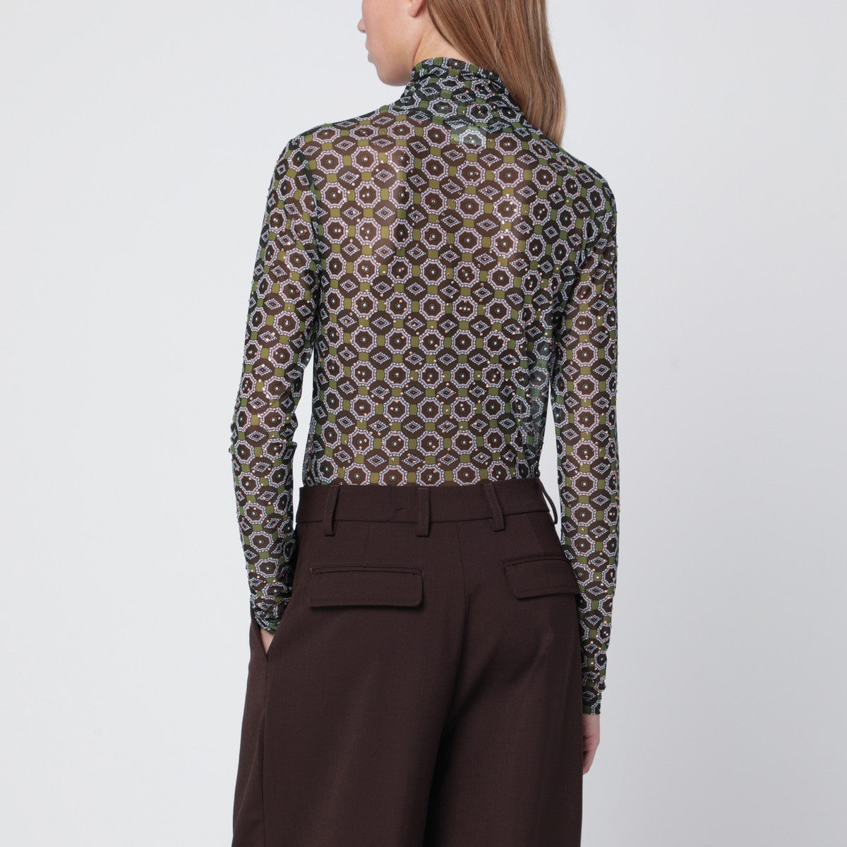 Dries Van Noten Semi-transparent green print turtleneck jumper Dries Van Noten