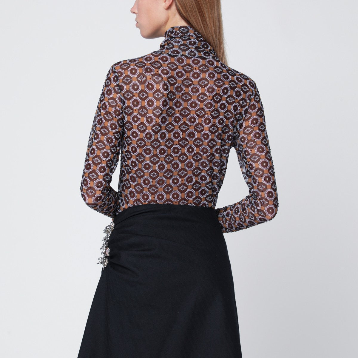 Dries Van Noten Semi-transparent brown print turtleneck jumper Dries Van Noten