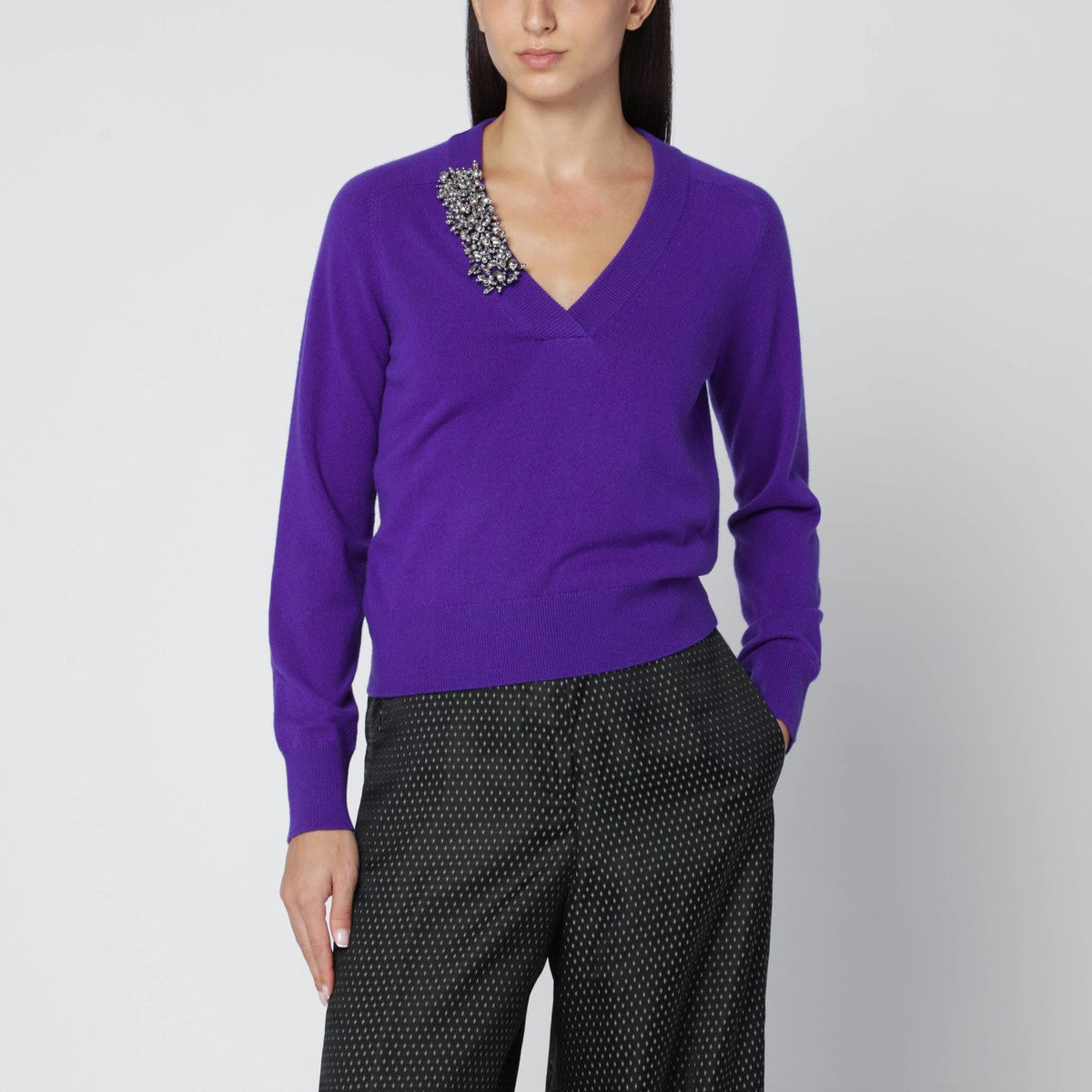 Dries Van Noten Purple cashmere sweater with brooch detail Dries Van Noten