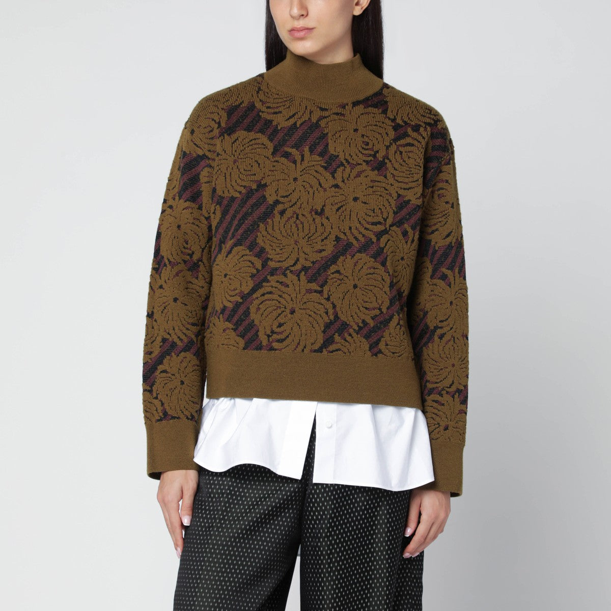 Dries Van Noten Khaki jacquard-pattern sweater Dries Van Noten