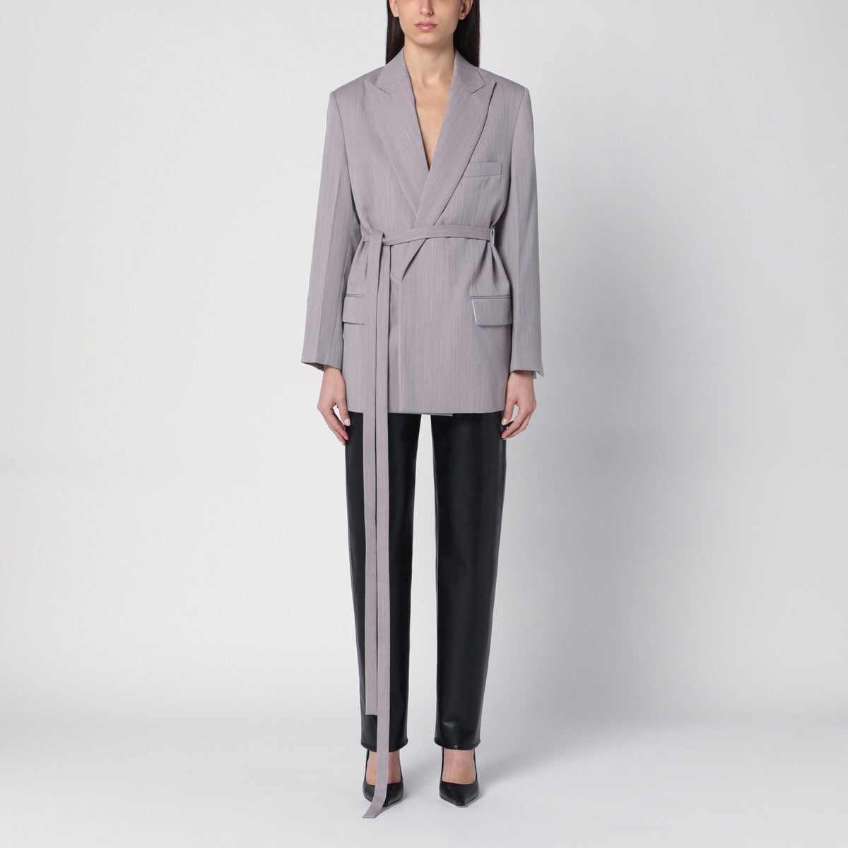 Victoria Beckham Light grey wool jacket with belt Victoria Beckham