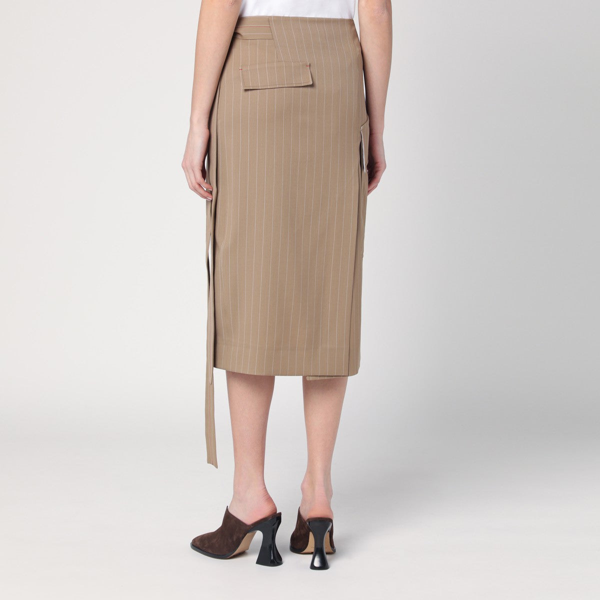 Victoria Beckham Sand-coloured pinstriped wrap skirt Victoria Beckham