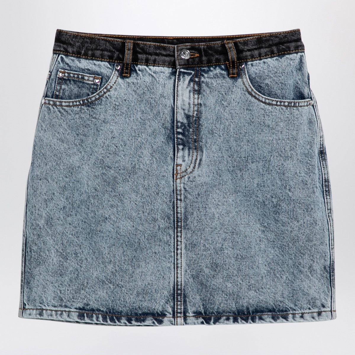 ROTATE Birger Christensen Patchwork mini skirt in organic denim