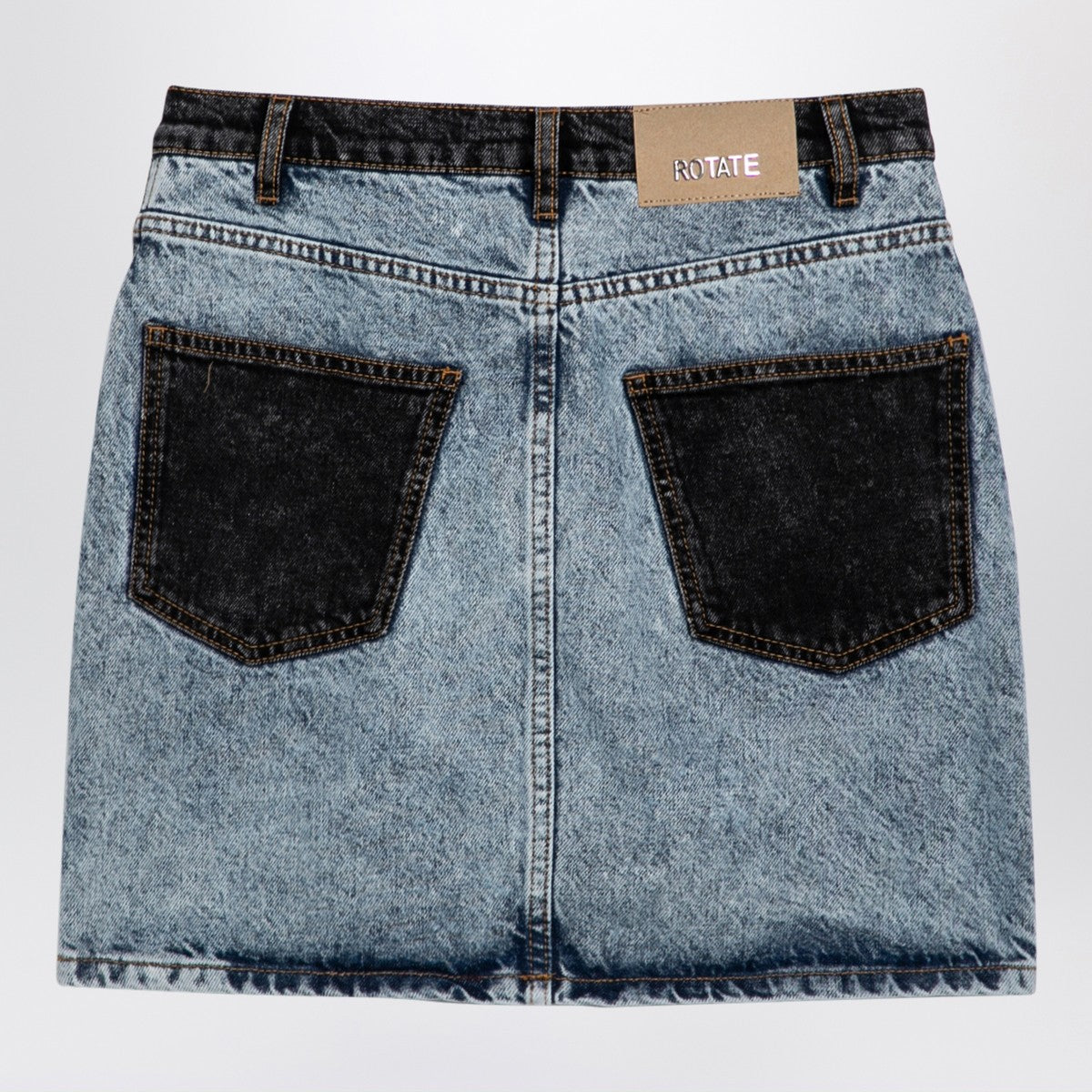 ROTATE Birger Christensen Patchwork mini skirt in organic denim ROTATE Birger Christensen