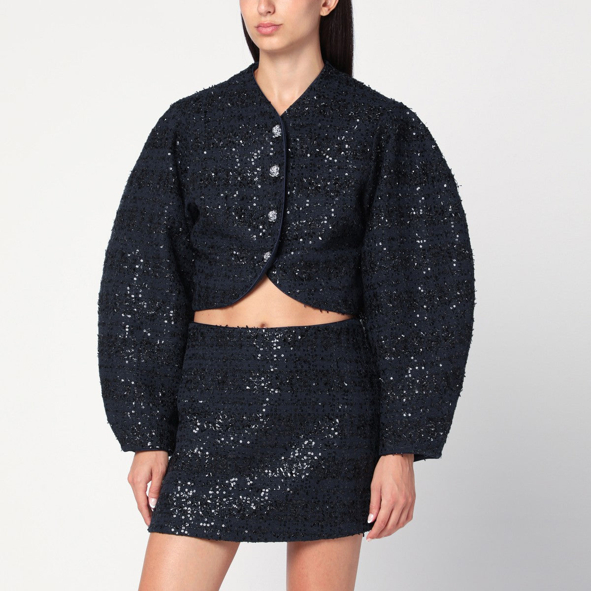 ROTATE Birger Christensen Navy blue Bouclé jacket with sequins ROTATE Birger Christensen