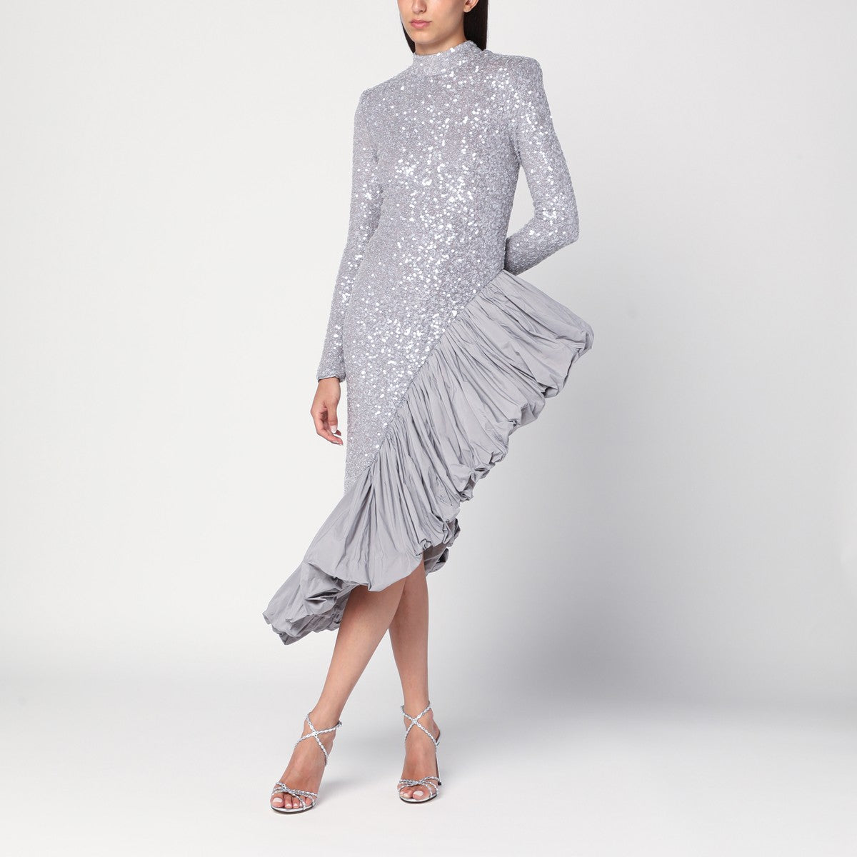 ROTATE Birger Christensen Asymmetrical silver dress with sequins ROTATE Birger Christensen