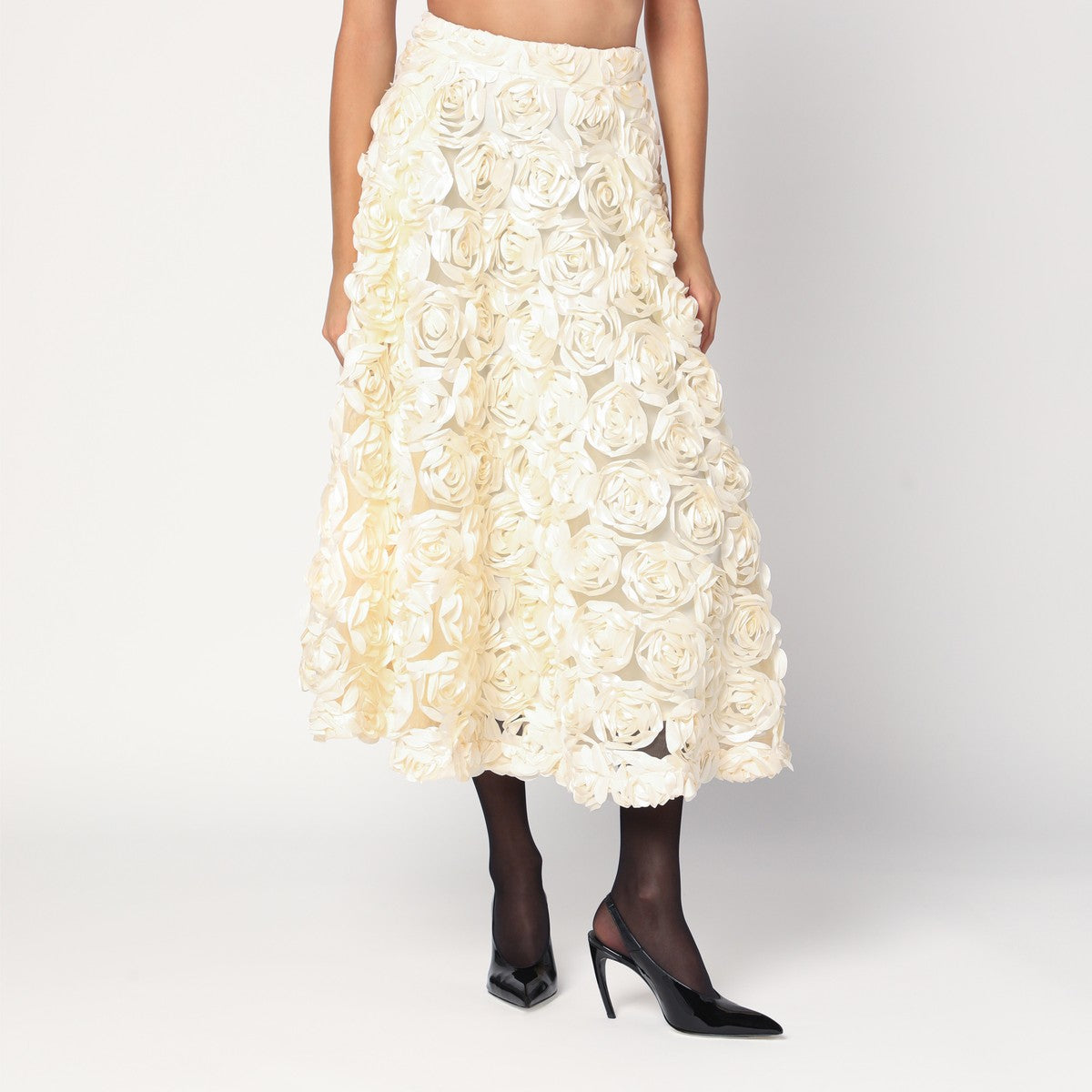 ROTATE Birger Christensen Cream skirt with floral appliqués ROTATE Birger Christensen