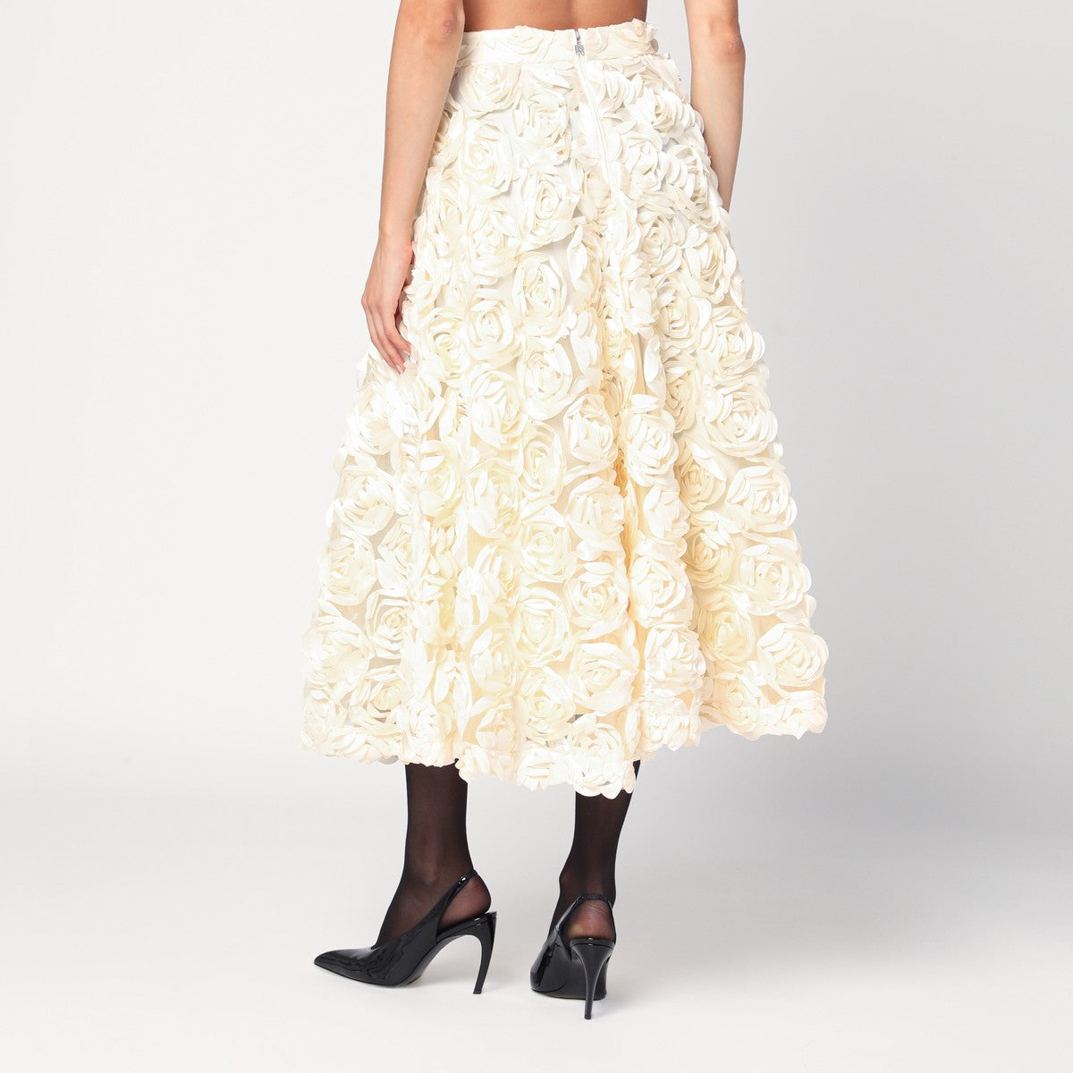 ROTATE Birger Christensen Cream skirt with floral appliqués ROTATE Birger Christensen