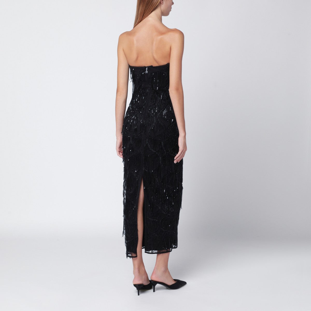 ROTATE Birger Christensen Black beaded fringe midi dress ROTATE Birger Christensen