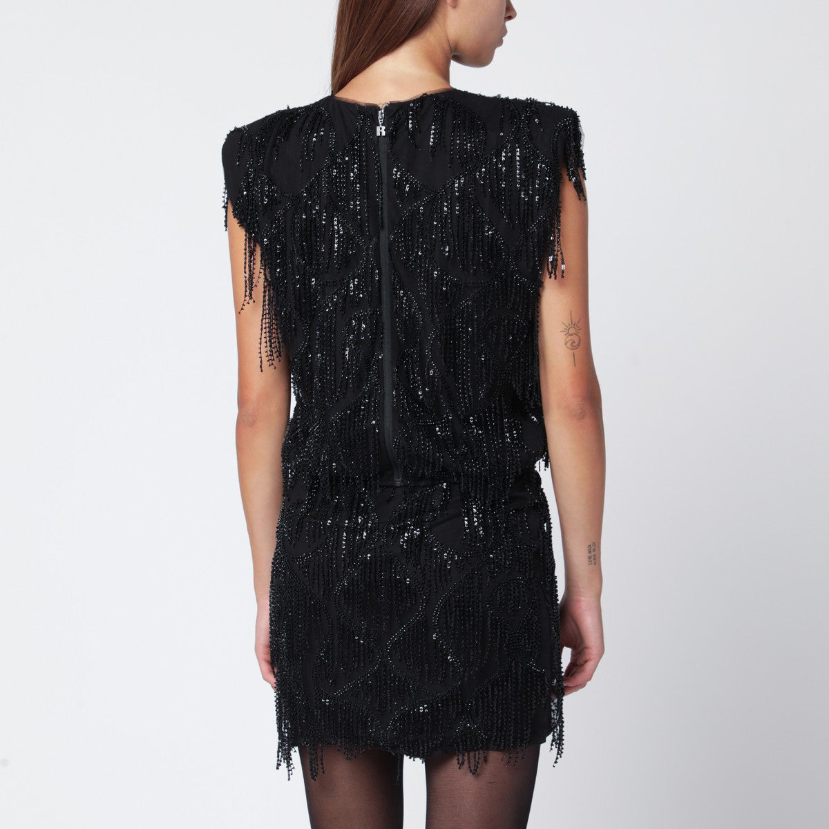 ROTATE Birger Christensen Black top with beaded fringes ROTATE Birger Christensen