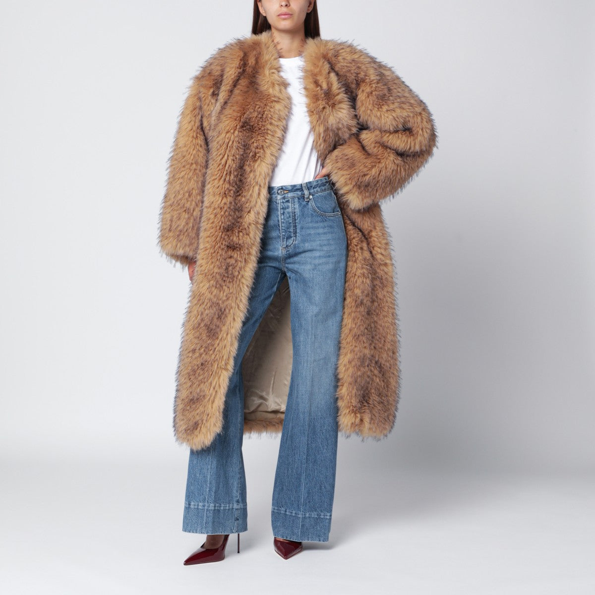 ROTATE Birger Christensen Beige long faux fur ROTATE Birger Christensen