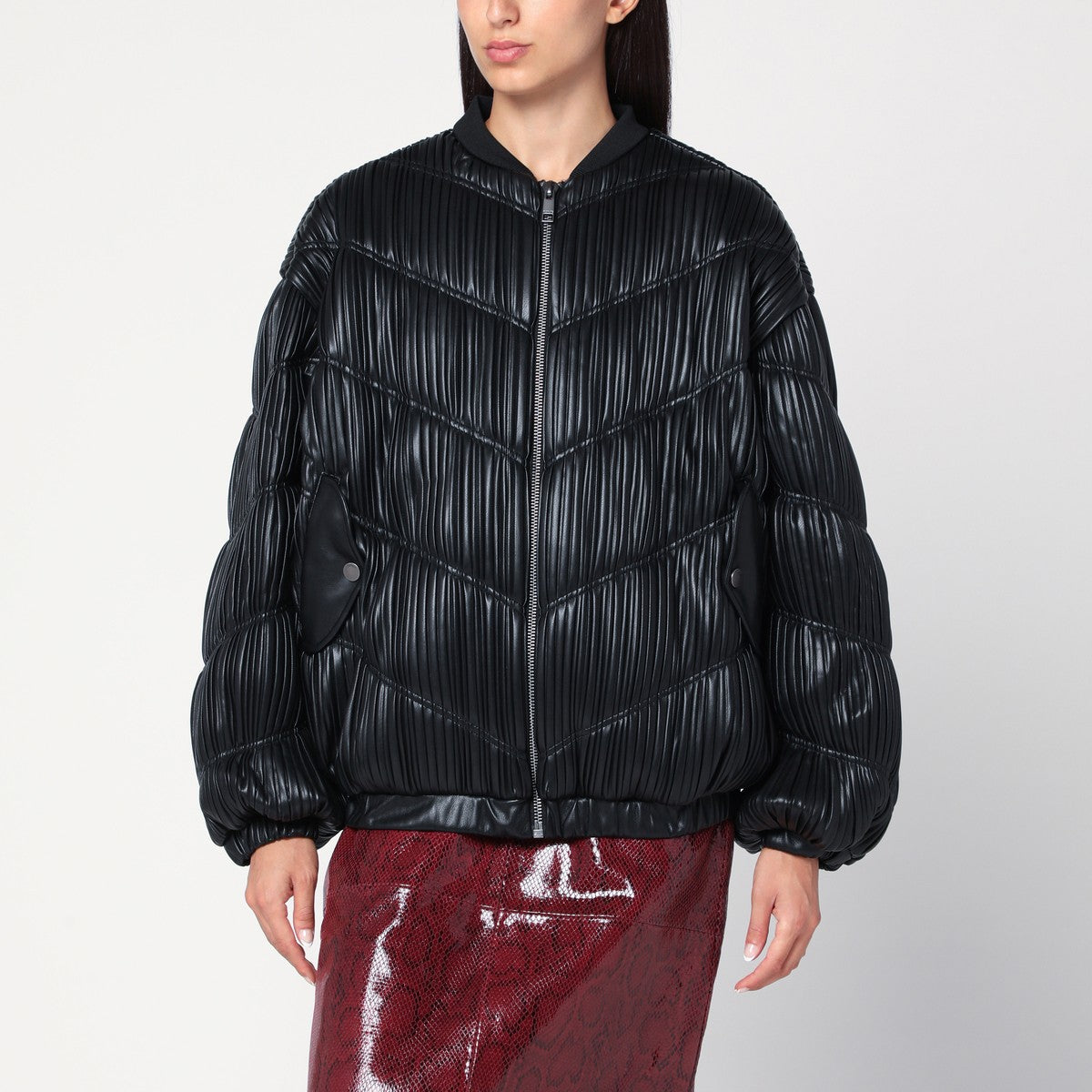ROTATE Birger Christensen Black pleated bomber with zip ROTATE Birger Christensen