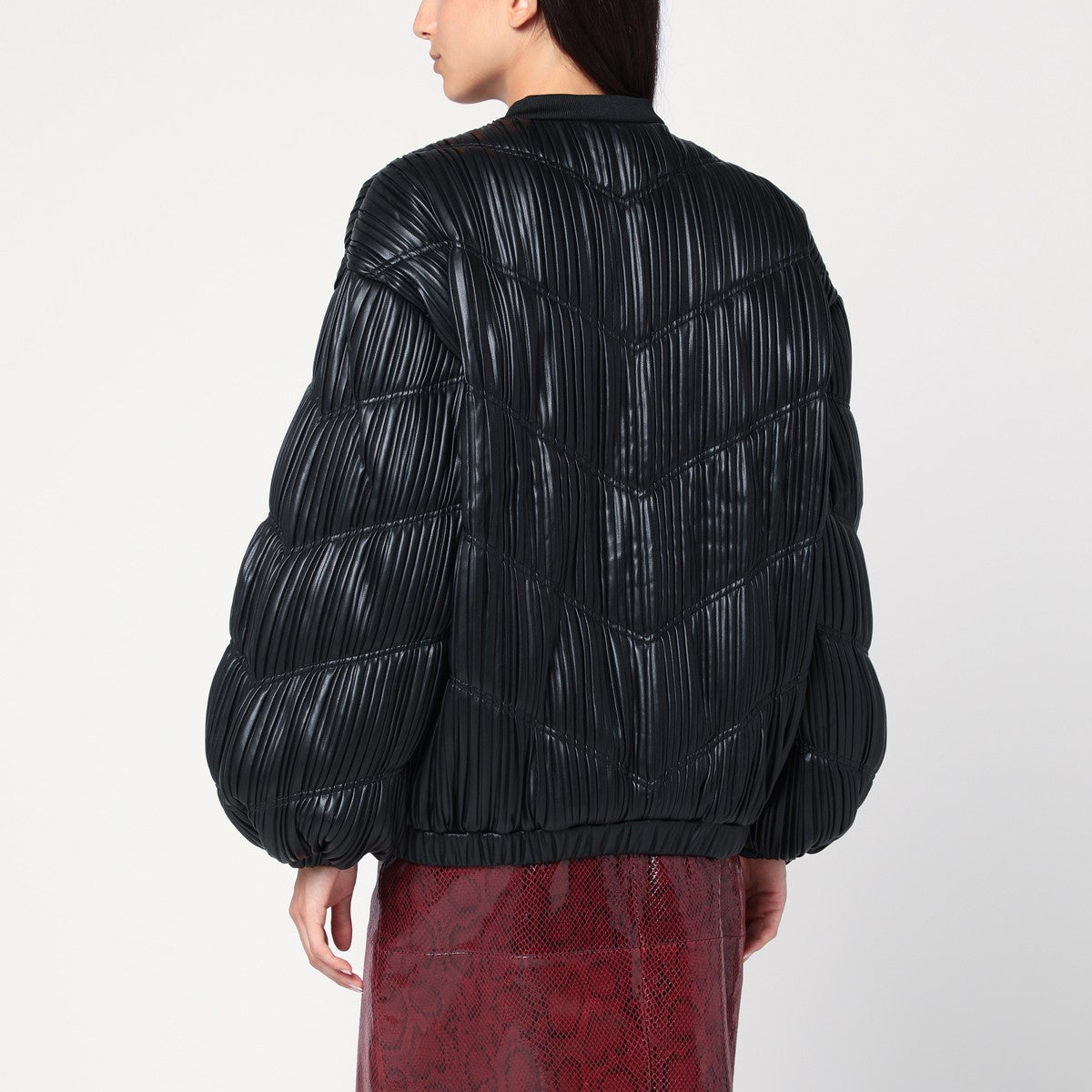ROTATE Birger Christensen Black pleated bomber with zip