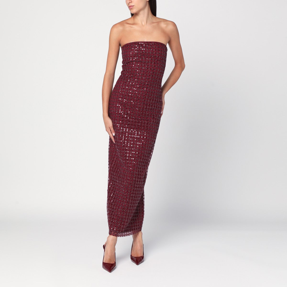 ROTATE Birger Christensen Long bordeaux dress with sequins ROTATE Birger Christensen