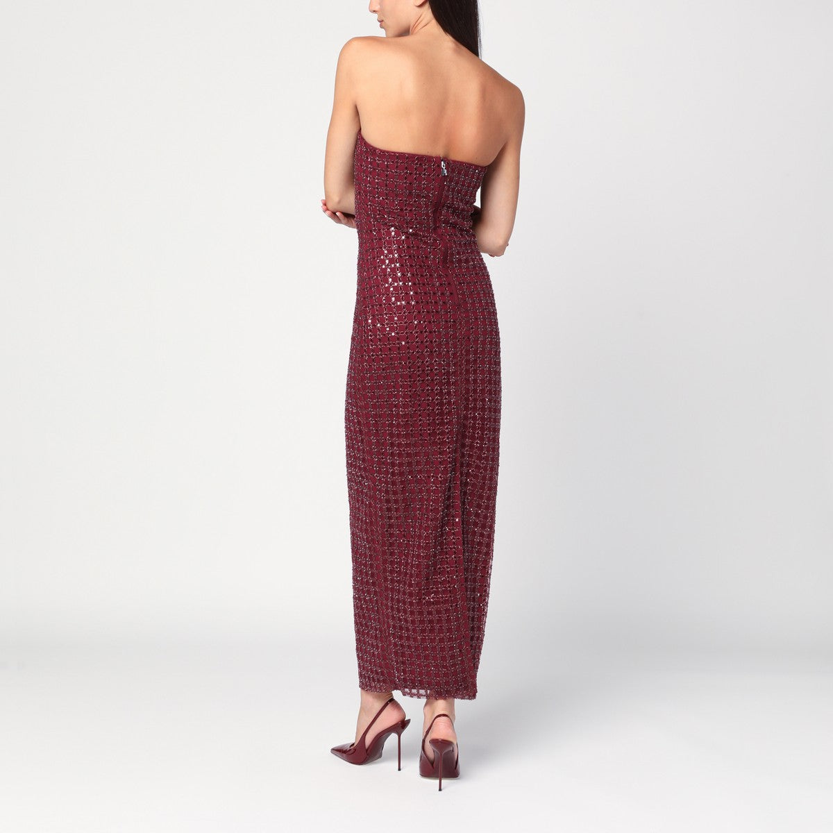 ROTATE Birger Christensen Long bordeaux dress with sequins ROTATE Birger Christensen